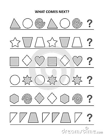 Math worksheet for kids with sequential patterns and shapes Vector Illustration